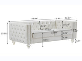 Beige, Two-seater Sofa, Velvet Crystal Buckle Upholstery Sofa, Crystal Feet, Removable Cushion, Two 93846557