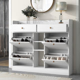 ON-TREND Modern Tipping Bucket Shoe Cabinet with 4 Flip Drawers, Multifunctional WF300851AAK