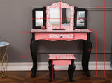 Three-Fold Mirror Single Drawer Arc Feet Children Dresser Red Leopard Print 96588246