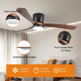 ZNTS 42 inch Black Wood Ceiling Fans Lights and Remote, Modern Flush Mount Low Profile Ceiling Fan W2352P154687