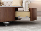 Round Wood Coffee Table with Faux Marble Tabletop W3136P304987