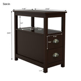 End Table Narrow Nightstand With Two Drawers And Open Shelf-Brown W28206526