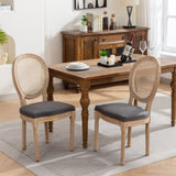 A&A Furniture,French Style Solid Wood Frame Antique Painting Linen Fabric Rattan Back Dining W1143141069