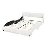 ZNTS Queen Bed Frame Modern Faux Leather Upholstered Platform Bed Frame with and Headboard Wave Like W487P169714