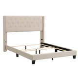 ZNTS Upholstered Platform Bed with Classic Headboard, Box Spring Needed, Beige Linen Fabric, Queen Size WF280786AAA