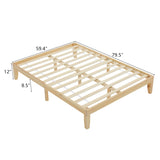 Basic bed frame, painted surface, pine wood, original wood color, Queen 202*151*30.5cm wooden bed, 72550881