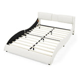 ZNTS Queen Bed Frame Modern Faux Leather Upholstered Platform Bed Frame with and Headboard Wave Like W487P169714