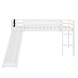 ZNTS Twin size Loft Bed Wood Bed with Slide, Stair and Chalkboard,White WF286310AAK