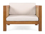 Acacia Wood Outdoor Club Chair with Wicker Armrest and Beige Cushions,400 lbs Capacity N779P359686B