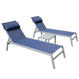 Patio Chaise Lounge Set of 3, Aluminum Pool Lounge Chairs with Side Table, Outdoor Adjustable W1859P172252