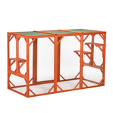 ZNTS Wooden Cat House, Outdoor Cat Cage with Water-proof Asphalt Planks and Cat Perches, Orange W2181P151887