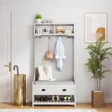 3-in-1 Hallway Hall Tree with 2 Storage Drawer and 4 Coat Rack, Wooden Entryway Shoe Rack Bench with W2557P195397