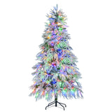 ZNTS 6FT Pre-Lit Spruce Snow Flocked Christmas Tree, Artificial Hinged Xmas Tree with 300 Multi-Color LED N704P199474A