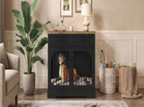 43.3" Farmhouse Dog Crate Furniture, Wooden Dog Kennel with 2 Storage Drawers and Rotating Food N704P414580D