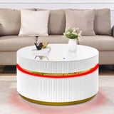 Tavita 39" Round White Coffee Table with Glass Top and LED Lights B061P253484