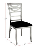 ZNTS Contemporary Silver Metal 2pc Dining Chairs Black Microfiber Seat Dining Room Ladder Back Chair B011P232977