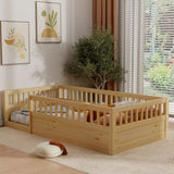 ZNTS Twin Floor Bed Frame with Fence, Wood Kids Floor Beds Frame for Bedroom Playroom,Natural W2593P164749