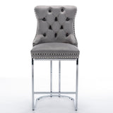 26" Counter Height Bar Stools Set of 2, Modern Velvet Barstools with Button Back&Rivet Trim W1143112577