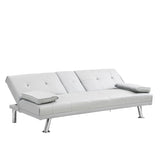 Sofa Bed with Armrest two holders WOOD FRAME, STAINLESS LEG, FUTON WHITE PVC W2297P164962