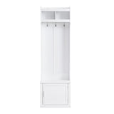 ON-TREND Minimalist Slim Hall Tree Cabinet & 6 Hanging Hooks, Multi-functional Storage Bench 03416397