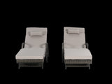 Outdoor Wicker Long Reclining Chair Set of 2 with Cushions, Wicker Reclining Lounge Chair Lawn W874P264727