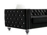 Black, Two-seater Sofa, Velvet Crystal Buckle Upholstery Sofa, Crystal Feet, Removable Cushion, Two 74092413