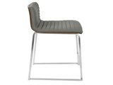 26" Contemporary Counter Stool in Brushed Stainless Steel, Walnut Wood, and Grey Faux Leather - Set B202P222389