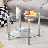 ZNTS Contemporary Minimalist Double Layer Tempered Glass Coffee Table - 27.5" Top and 23.6" W1151P234011