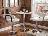 Set of 2 Adjustable Height Bar Stools, White PU Leather Upholstered with Chrome Base & Footrest, W3875P378574