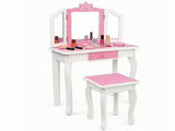 Children's Wooden Dressing Table Three-Sided Folding Mirror Dressing Table Chair Single Drawer Blue 21682887