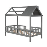 Twin Size Wood House Bed with Fence, Gray WF289640AAE