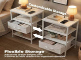 Bedside Table Charging Station Nightstand with USB/C Ports, Adjustable Drawers, 3-Tier Storage Shelf 76244794