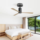 ZNTS 52 Inch Modern Flush Mount Ceiling Fan with led light and Remote Control, 3 ABS Blades Noiseless W882P195911