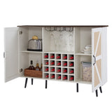 White Faux Rattan Barn Door Wine Cabinet with Wine Rack and Wine Glass Rack, Double Door Design with W2702P183969