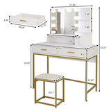 ZNTS Large Vanity Set with 10 LED Bulbs, Makeup Table with Cushioned Stool, 3 Storage Shelves 2 Drawers, 23103945