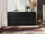 Modern Black 9-Drawer Dresser for Bedroom - Ample Storage Wide Chest of Drawers, Sturdy & Safe W1785P201148