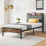 Twin Size Bed Frame, Storage Headboard with Charging Station, Solid and Stable, Noise Free, No Box 75440206