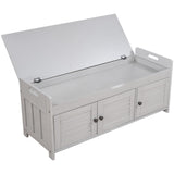 Storage Bench with 3 Shutter-shaped Doors, Shoe Bench with Removable Cushion and Hidden Storage 71735742