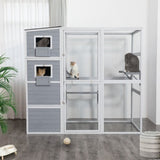 Large Wooden Cat Enclosure with Waterproof Roof and Platforms, Gray W2181P181957