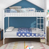 Twin-Over-Twin Bunk Bed with Metal Frame and Ladder, Space-Saving Design,White W84034153