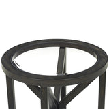 Modern simple coffee table, tempered coffee table solid wood base round transparent 09076037