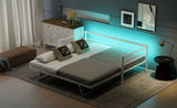 Twin Size Metal Daybed with LED and Adjustable Trundle, Pop Up Trundle, White N750P244915K