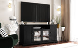 ZNTS U-Can TV Stand for TV up to 65in with 2 Tempered Glass Doors Adjustable Panels Open Style Cabinet, WF287841AAB