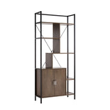 ZNTS Six Shelf Modern Bookcase with Two Door Storage Cabinet with Two Shelves - Dark Brown and Black B107131413