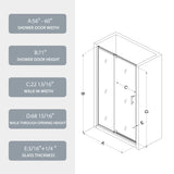 56-60" W x 71" H Piovt Swing Glass Shower Door,Pivot Frame Sliding Shower Door with 1/4" Clear W2122P199046