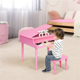 Pink Kids Piano 30-Key Wood Toy Kids Grand Piano with Bench and Music Rack 01522365