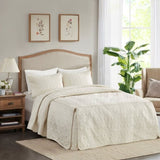 3 Piece Split Corner Pleated Quilted Bedspread Cream King B03597562