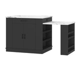 Extendable island console with drawers, double-door cabinet, and open shelving. Serves as dining 68266575
