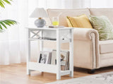 3 Tier Modern End Table with Storage Shelf, White 16216628