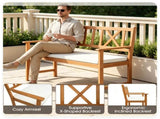 2 Person Acacia Wood Outdoor Loveseat Bench with Removable White Sponge Cushion, Heavy Duty Patio 71092308